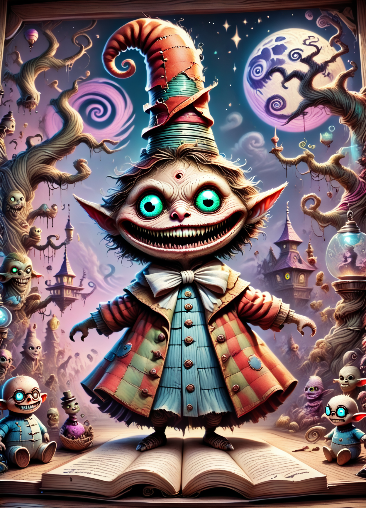 DonM7w1573dW0nd3rl4ndXL, score_9, score_8_up, score_7_up, score_6_up, drawing, heinzelmännchen, mythical small female gnome like beings, household spirits, dressed in traditional german clothing, pointy hat, industrious helpful nature, perform household chores, night, benevolent diligent, motivated,essential,harmful,contrasting,spirited,gravity , rating_safe   <lora:DonM7w1573dW0nd3rl4ndXL-pony-000008:1>