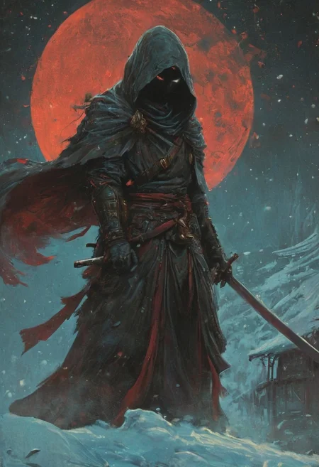 satan monks ronin army ,hundreds, india architecture, strong bright , The neon hues of her aura paint the air, a vivid testament to her inner strength and focus. distant shot, An intense action scene a beautiful japan ninja girl wearing a red hooded cloak and white mask, dark crow standing on her shoulder, 6crow, snow at night, dark lighting, horror, (((hand up))), ((fight))), carrying a katana, sad, cobblestone path with winter and bloody snow, japan vilage, hyper detailed comprobo weapon, holding bloody sword, battoujutsu, ready to draw, sheathed, unsheathing, scabbard, fighting stance, extremely intricate detail character, accurate depiction of character, correct body anatomy, correct hands and fingers, extremely intricate skin and facial texture detail, design, extreme dynamic pose, sfw, sharp background detail, wide shot, intimidating retro 90's, red, black, science fiction, a dark sky lit by the glow of distant moons and neon lights. rockpunk, yoji shinkawa, James Jean, Ayami Kojima, village. colorful (polaroid:0.7) with vibrant colors, (vacations, high resolution:1.3), (small, selective focus, european film:1.2), (sexual advance:1.1), ,end of hopes ,silence, extremely detailed,dark,sad, easy negative, digital artwork by Beksinski, extremely detailed, dark, chiaroscuro, low-key,in the style of Kelly Slater ,style by Kelly Slater,closeup,digital artwork by Beksinski, style of Kelly Slate, human in red robe with cloacked face but the withs of a lacewing bug