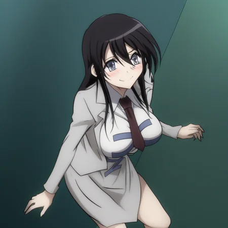 kyouko sonan , safe , Standing , full-body , sexy legs , hands under breasts , leaning forward , cleavage , smile