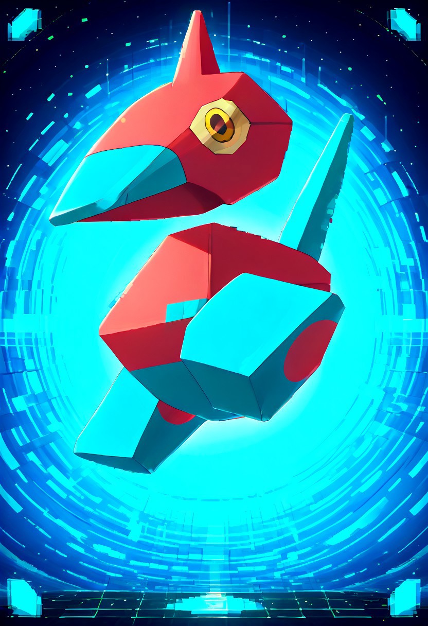 masterpiece, best quality, newest, absurdres, highres, amazing quality, PorygonZ, porygon-Z, pokemon, pokemon \(creature\), high resolution, yellow eyes, glitch, digital view, glitching world, flickering, glitch style