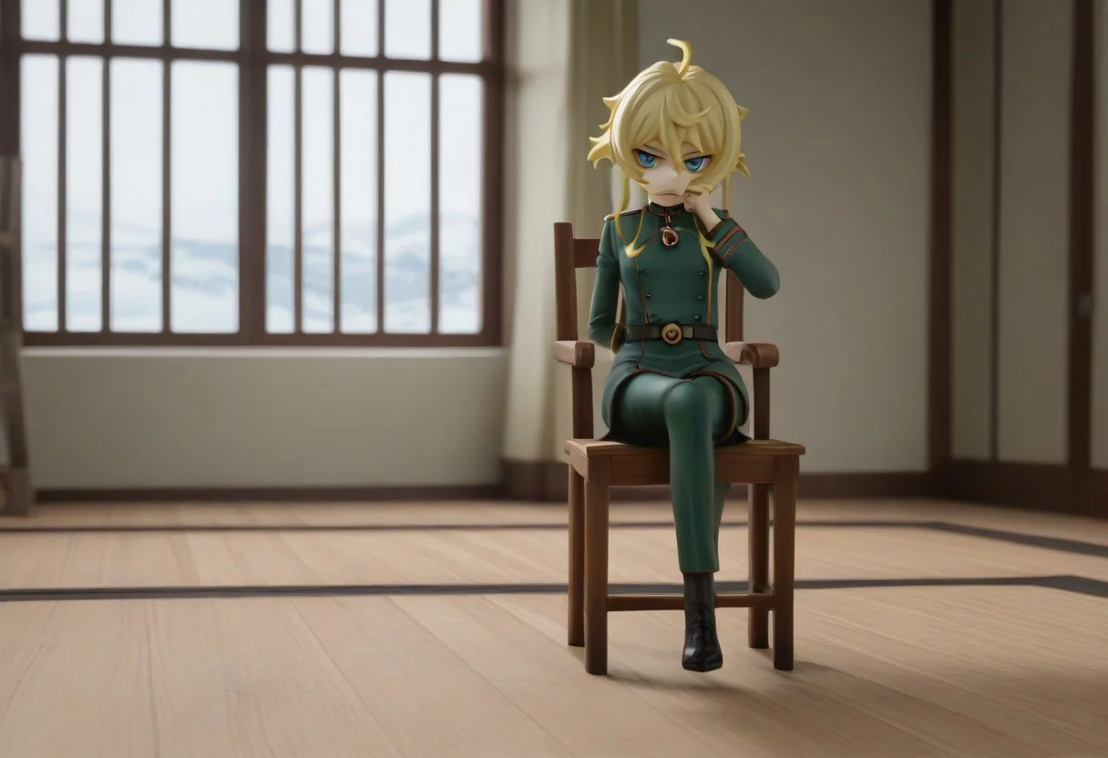 Tanya Degurechaff,Sit on a wooden chair,Military uniform,Inside a military transport aircraft