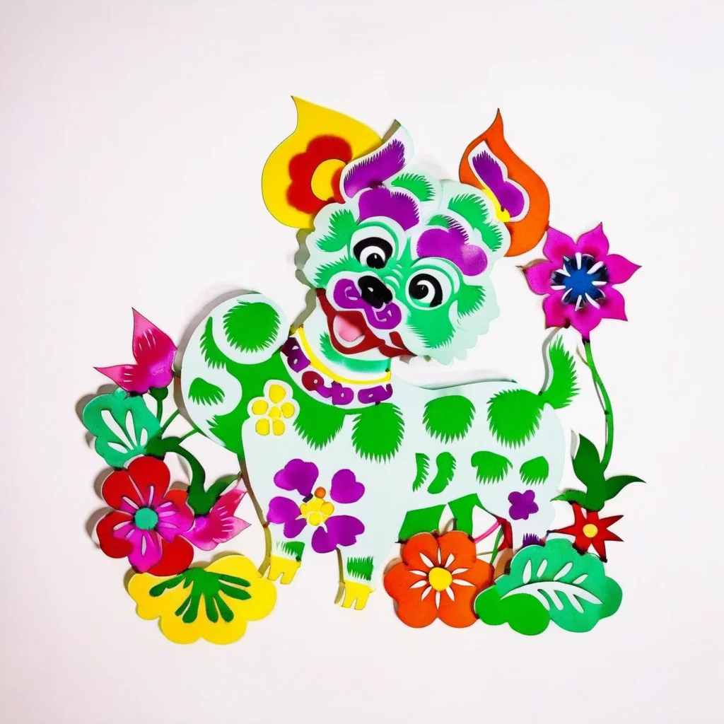 an image of  colorful dog,flowers,grass, solid white  background,SP_CN_PPC,paper cutting<lora:0204_paper_cutting-checkpoint-5000:1.0>