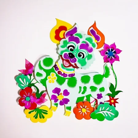 an image of colorful dog,flowers,grass, solid white background,SP_CN_PPC,paper cutting<lora:0204_paper_cutting-checkpoint-5000:1.0>