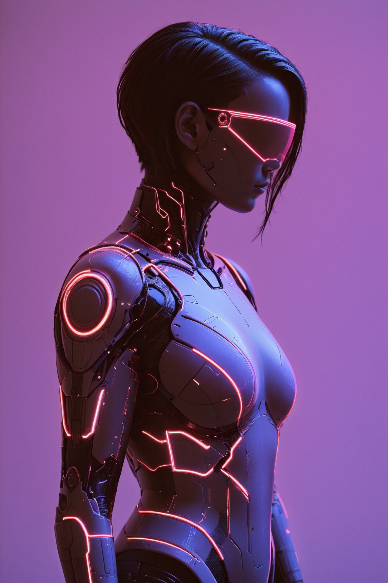 mad-cyberspace, cyberpunk, scifi, 1980s, retro, neon Neon Mauve outline <lora:Faceless_Cyborgs:0.8> noface, cyborg Profile pose<lora:Neon_Cyberpunk_SDXL_-_Cyberspace:1>, <lora:EnvyBetterHiresFixXL01:1>, RAW photo, subject, 8k uhd, dslr, soft lighting, high quality, film grain, Fujifilm XT3