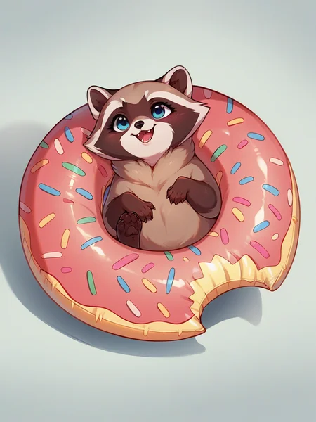 score_9, score_8_up, score_7_up, score_6_up, <lora:d0nutXLP:0.8> d0nut, innertube, raccoon, cute, feral, solo