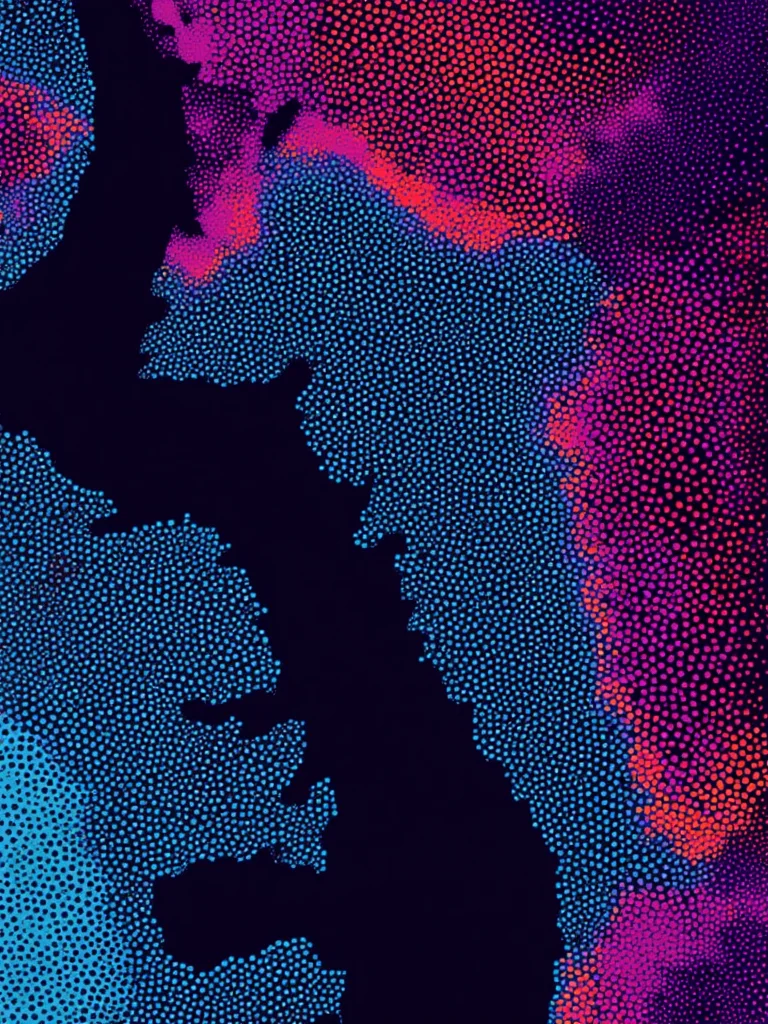 halftone_glitch, zoning and density map for city skylines, color-coded areas, top-down view, infographic style, <lora:General Flux\darkdescent-halftone-glitch.safetensors:0.9500000000000001:1.0>
