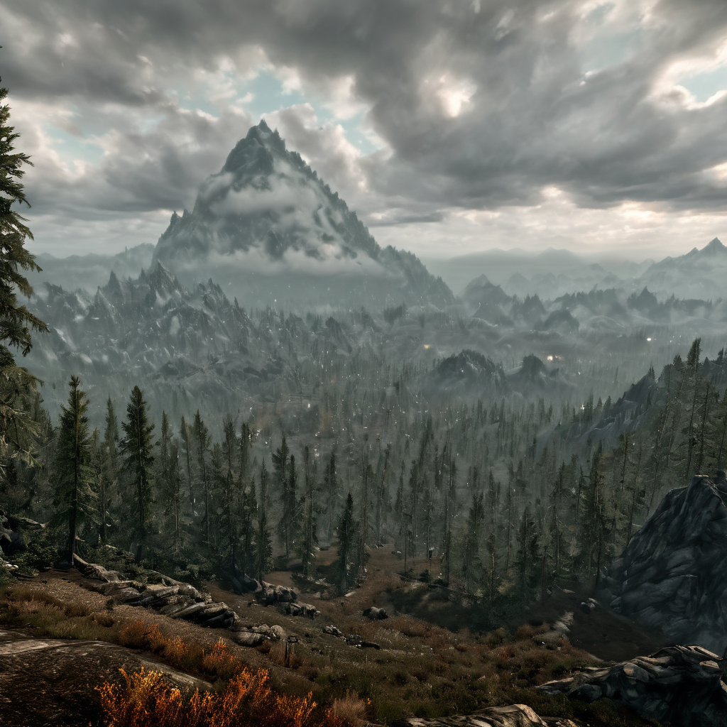 Masterpiece,absurd resolution,8k,high resolution,
 <lora:SkyrimLandscapes:0.8>,
skyrimlandscapes, scenery, cloud, outdoors, sky, tree, nature, cloudy sky, forest, mountain, landscape
