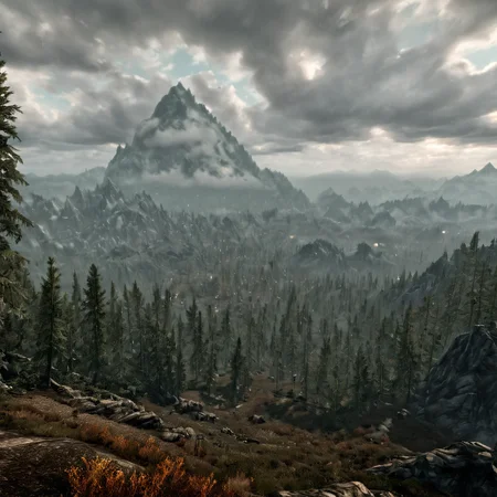 Masterpiece,absurd resolution,8k,high resolution,
 <lora:SkyrimLandscapes:0.8>,
skyrimlandscapes, scenery, cloud, outdoors, sky, tree, nature, cloudy sky, forest, mountain, landscape