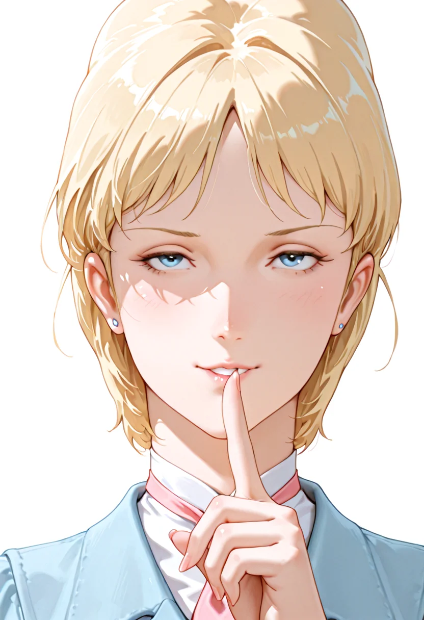 IllusP0s, masterpiece, best quality, amazing quality, very aesthetic, absurdres, newest, ((ultra detailed eyes:1.4)),((ultra detailed hair:1.4)),((Dynamic Angle))
BREAK
1girl, solo, d31kun, astr4ai4_t0r_d31kun,Blonde hair, short hair, dark blue eyes,
blue Casual_wear, Pink tie,
BREAK
((blank background)), ((upper body)), looking at viewer, parted lips, light smile, shushing, very happy, (close up face), eyes
<lora:Astraia_Tor_Deikun_-_GUNDAM_THE_ORIGIN_-_100Percent_-_Manga06:1>