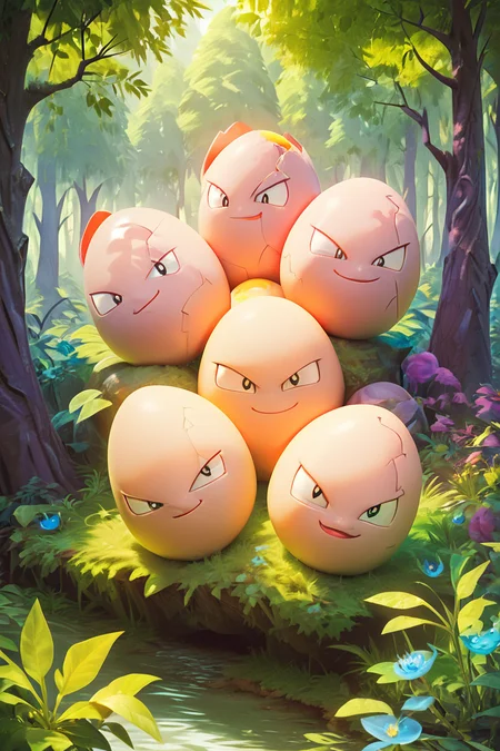score_9, score_8_up, score_8, ,,, , ,,, zzExeggcute, no humans, <lora:ExeggcutePokedexPDXL:1.0>, forest, ,,,, BREAK, (dolphin shorts:1), smile, closed mouth, looking at viewer, cowboy shot, ,,, embedding:zPDXL, Expressiveh, ,,, <lora:BeautifulCAT_PDXL:0.7>, <lora:SDXLFaeTastic2400:0.5>, <lora:Expressive_H-000001:0.4>,