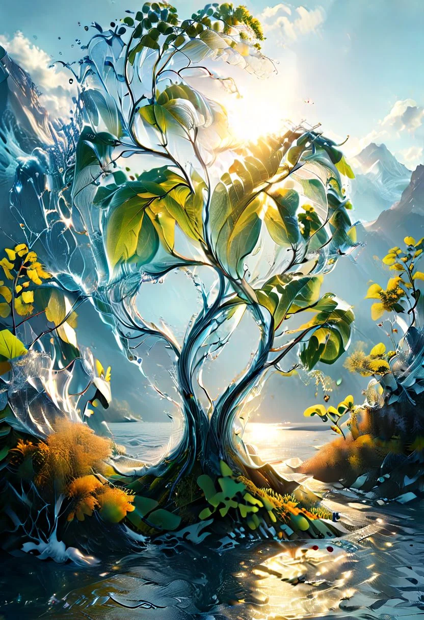 UHD, masterpiece, high quality, extremely details, intricate details, sharp focus, realistic, OverallDetailXL, sss
a tree made of water ,ais-wvs, strong wind, leaves dancing in the air, lake surrounded by mountains,sun sunlight, sunray ,SauronsTower,