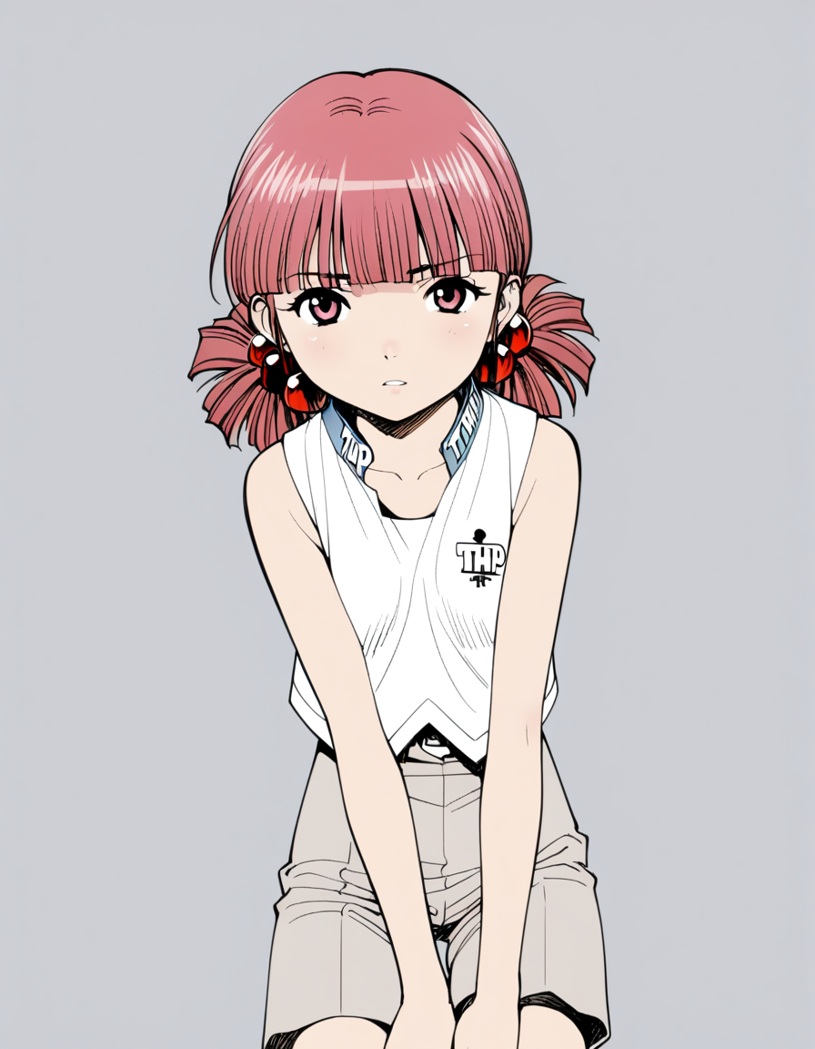 <lora:KirisakiMaiXL_ani31_3:0.8> 1girl, solo, kirisaki mai, low twintails, hair bobbles, thpj-shirt, shorts,  
upper body, looking at viewer,
best quality