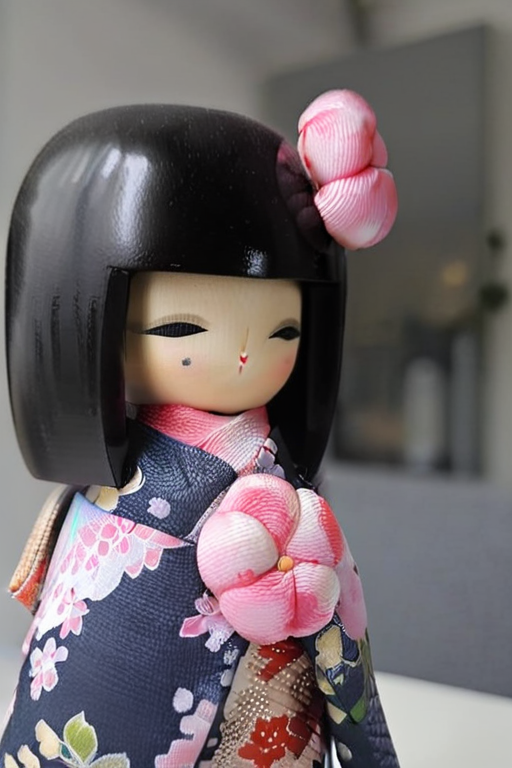 <lora:MRkokeshiSakura:1> (MRkokeshiSakura  back doll:1.5)  Living Room Shelves Place it on a bookshelf or a dedicated display shelf. It can serve as a conversation starter and add a touch of Japanese culture to the room.