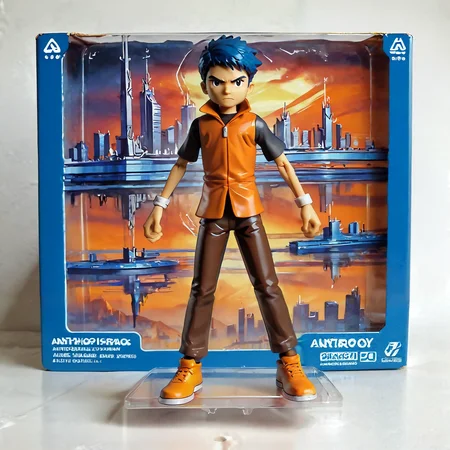 score_9, score_8_up, score_7_up, score_6_up,
1boy, solo, dynamic pose, male focus,
blue hair, black eyes, orange vest, black shirt, brown pants, yellow shoes,
action figure, toy packaging,