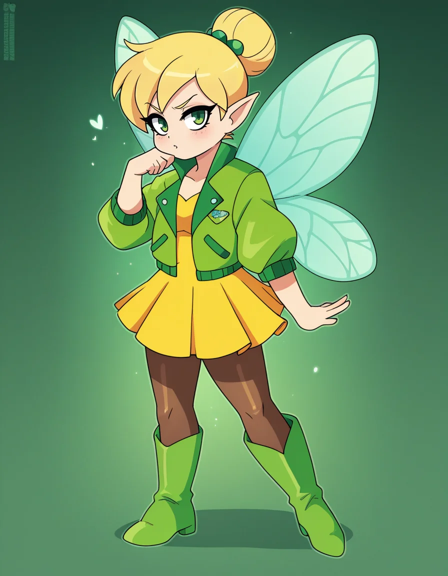 zPDXL, score_9, score_8_up, score_7_up, score_6_up, score_5_up, 4k, absurdres, looking at viewer, <lora:Perfect Hands:0.8> Perfect Hands, 1girl, solo,
Tinker Bell, fairy, blonde hair, fairy wings, relaxed, arms at side, puffer-jacket, mini-skirt, knee-high-boots, opaque-pantyhose,
<lora:NicoNeko_v1:0.8> ncnk, silk