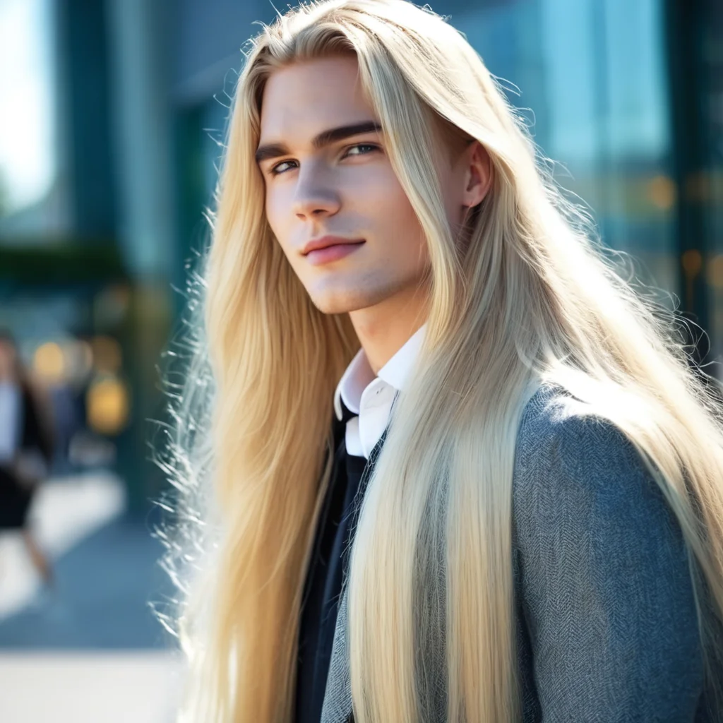 8k, portrait photo, closeup, 20 yo man in a shopping mall, long straight blonde hair, beautiful face, male model, smartly dressed, candid, elegant,hyperrealistic, backlight, bokeh,   <lora:Male_Long_Hair:1>