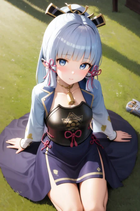 masterpiece, highres, best quality, 1girl solo, kamisato_ayaka, sitting, from above <lora:kamisato_ayaka:1.0>