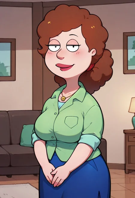 score_9,score_8_up,score_7_up,score_6_up,best quality, 1girl, solo, living room, couch, indoors,
BREAK
unnamed girl, brown hair, black eyes, (mature female:1.5), (plump:1.2), large breasts, gigantic hips, green sweater, rolled up sleeves, blue skirt, stockings, own hand together, blush, smile, looking at viewer, long skirt, half-closed eyes, necklace,