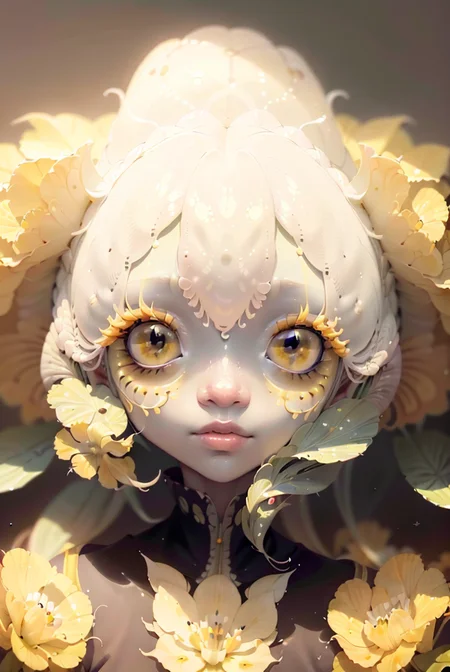 best quality, masterpiece, a portrait of a creature <lora:25_preal_1v5_768_0001BD5e_NR128NA128off:0.8> mix_\(flower\), yellow , white, flower,