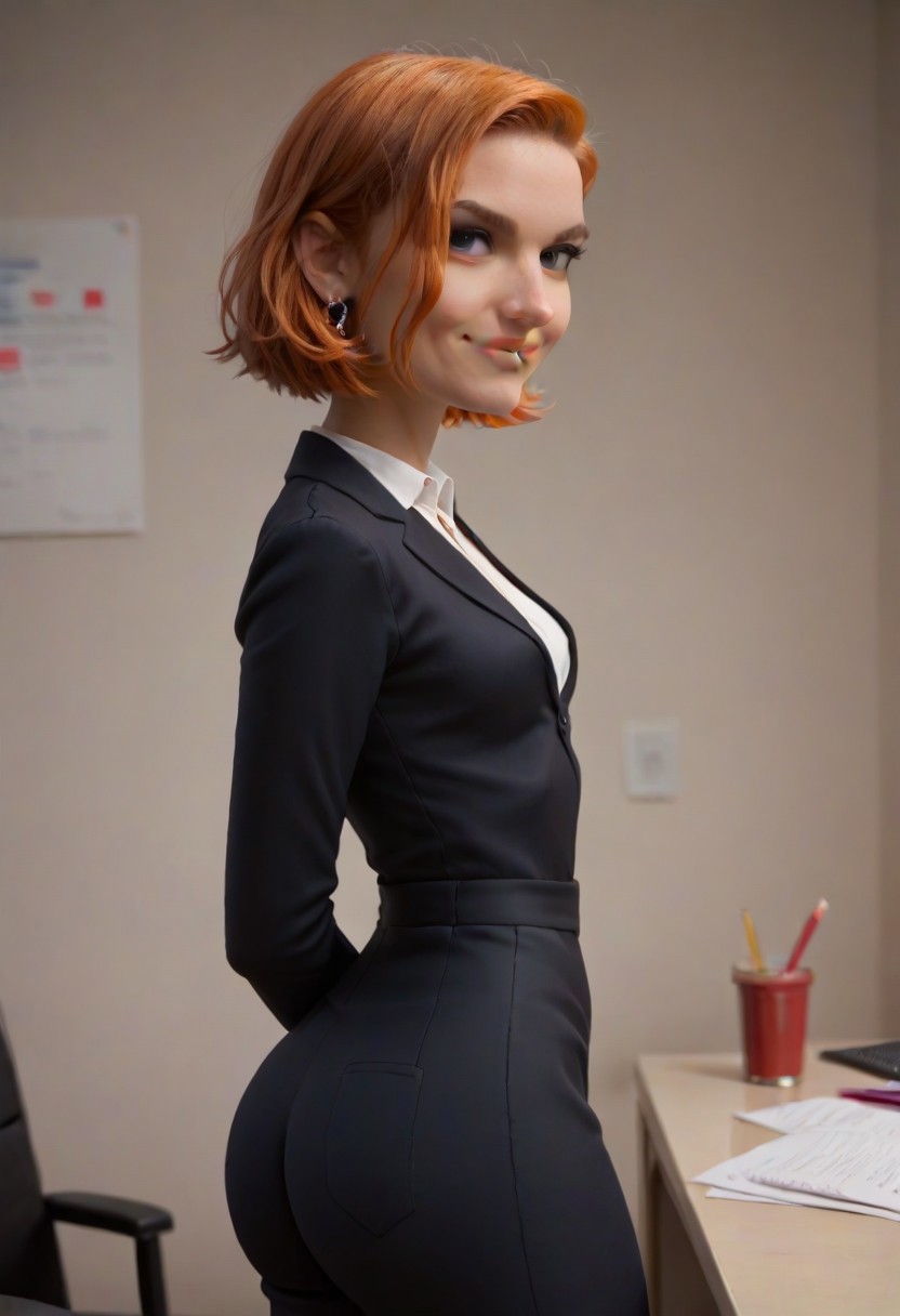 score_9, score_8_up, score_8_up, (((realism)))
1 girl, solo focus, (((succession))), (((siobhan roy))), (((shiv roy))), caucasian female, (((ginger))), orange hair, ((pale female)), blue eyes, (((smirk))), short hair, bob cut, (((straight hair)))
(((formal clothes))), ((pants suit)), (((luxury fashion))), ((jewelry)), (((rich))), ((thin waist)), (((small breasts))), ((wide hips)), ((round hips)), ((thick thighs)), ((plump ass))
(((detailed background))), ((corporate office)), ((luxury office))