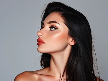 score_9, score_8, score_7, Score_9, score_8_up, score_7_up, bignoselady, large nose, aquiline, 1girl, solo, long hair, black hair, lips, realistic, bare shoulders, simple background, parted lips, profile, <lora:Big_Nose_Ladies:1>
