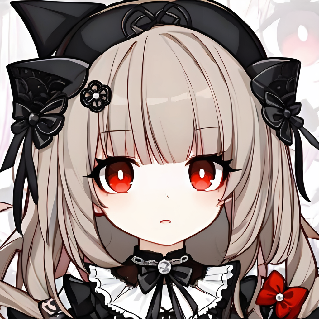 a cute girl,
collar,(((gothic, lolita_fashion, gothic_lolita))),red eyes,
chibi avatar,<lora:chibi_avatar:1>,