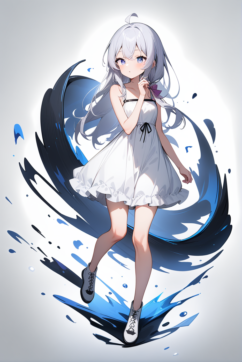 white dress, mm-elaina, ahoge, 1girl, solo, skinny, masterpiece, absurdres, high quality, highres, best quality, (full body:1.20), recent <lora:mm-elaina-V02-000004:0.8>