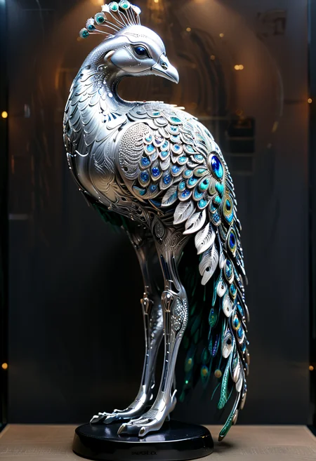 (HD, masterpiece, best quality, ultra detailed), pg-rated, a Peacock made out of SilverPulse, add-detail-xl, xl_more_art-full_v1<lora:XL\Style\SilverPulseMorphXL.safetensors:1.0:1.0> <lora:XL\Enhance\add-detail-xl.safetensors:0.8:0.8> <lora:XL\Enhance\xl_more_art-full_v1.safetensors:0.8:0.8>