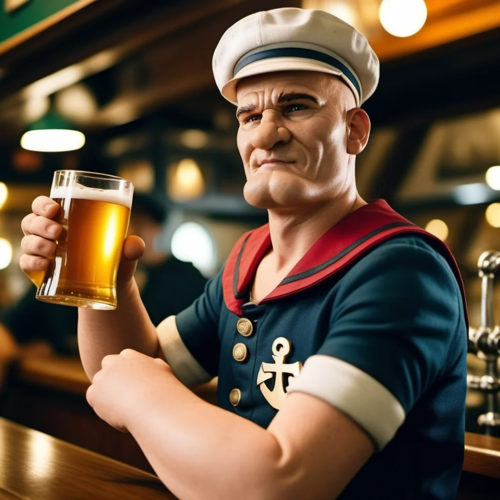 Popeye1024, a sailor, full body, spinach can, beer, in a pub, highly detailed, photography, ultra sharp, film, bokeh, professional, 4k <lora:add-detail-xl:1.5> <lora:Popeye1024:0.8>