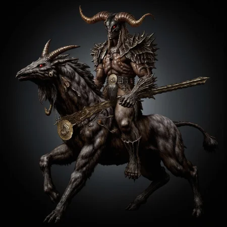 first person pov, 3D01S, simple background atmospheric and powerful dark fantasy, natural organic and first person pov of a berserk style
a fearsome centaur, Slaughtaur, a grotesque fusion of man and beast from the Hexen universe. The centaur has a hulking, muscular human torso that merges into a four-legged beastly lower body. Its upper body is covered in jagged, battle-worn armor, with broad spiked pauldrons curving outward like horns. Its helmet, sharp and angular, hides its face, but glowing red eyes peer through a skull-like visor. One arm wields a massive spiked shield with a grimacing demonic face, while the other clutches a brutal, notched sword, its edge dripping blood.
The Slaughtaur’s centaur lower body is muscular and armored, with dark fur patches and metal plating that follow its powerful frame. Its legs end in clawed hooves, cracking the ground with every step. Jagged ridges run along its back, highlighting its predatory form. Scars cut across its torso, visible through the cracks in its armor. The circular, serrated shield looks like it could also serve as a deadly weapon, further emphasizing the Slaughtaur's terrifying presence.
UHD letterboxed game trailer frame chromatic aberration dark atmosphere sharp masterpiece with a focus on the character, elden ring style, dark atmosphere, chromatic aberration