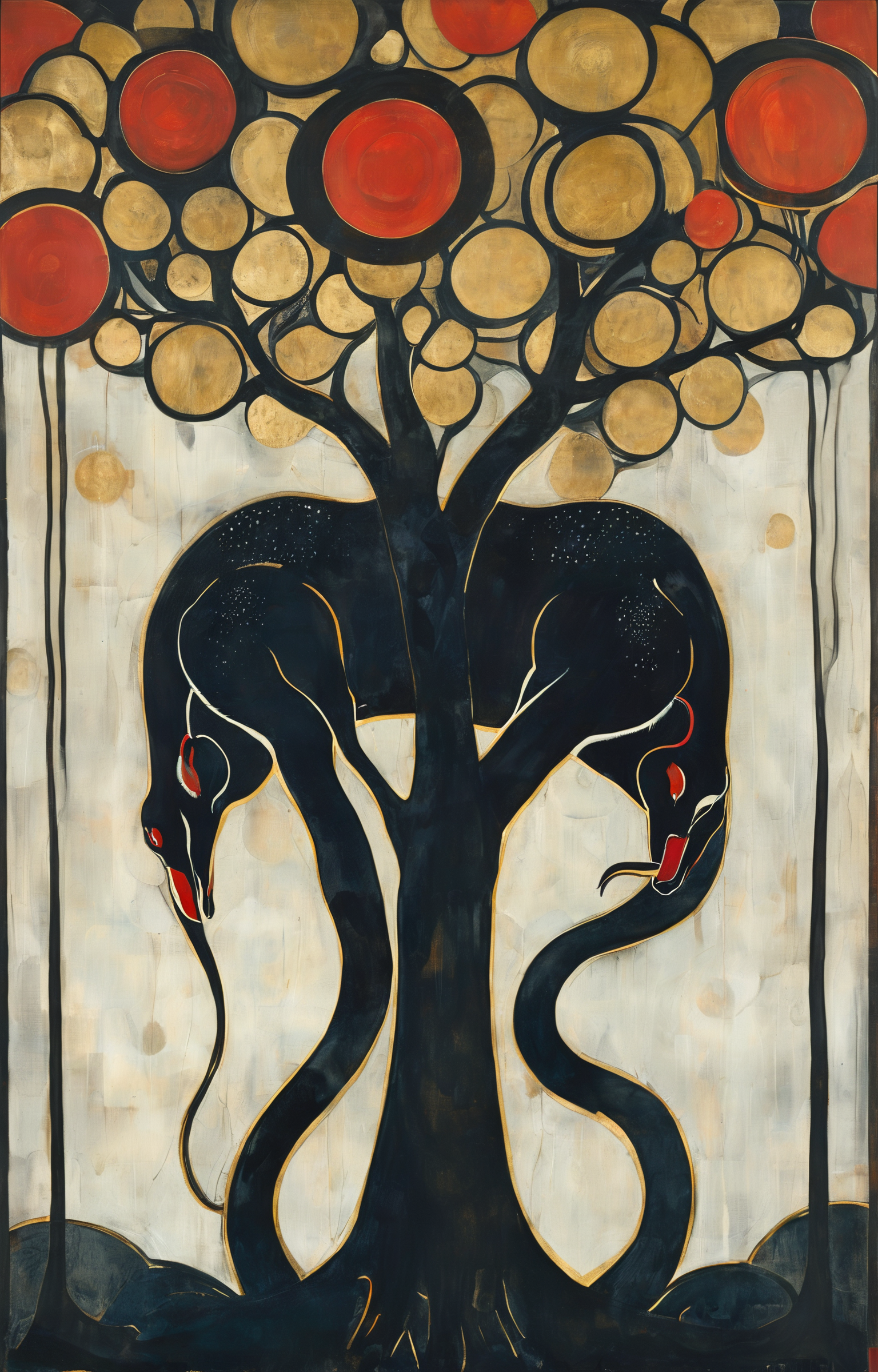 masterpiece,best quality,<lora:tbh269-sdxl:0.9>,illustration,style of Koloman Moser, animals