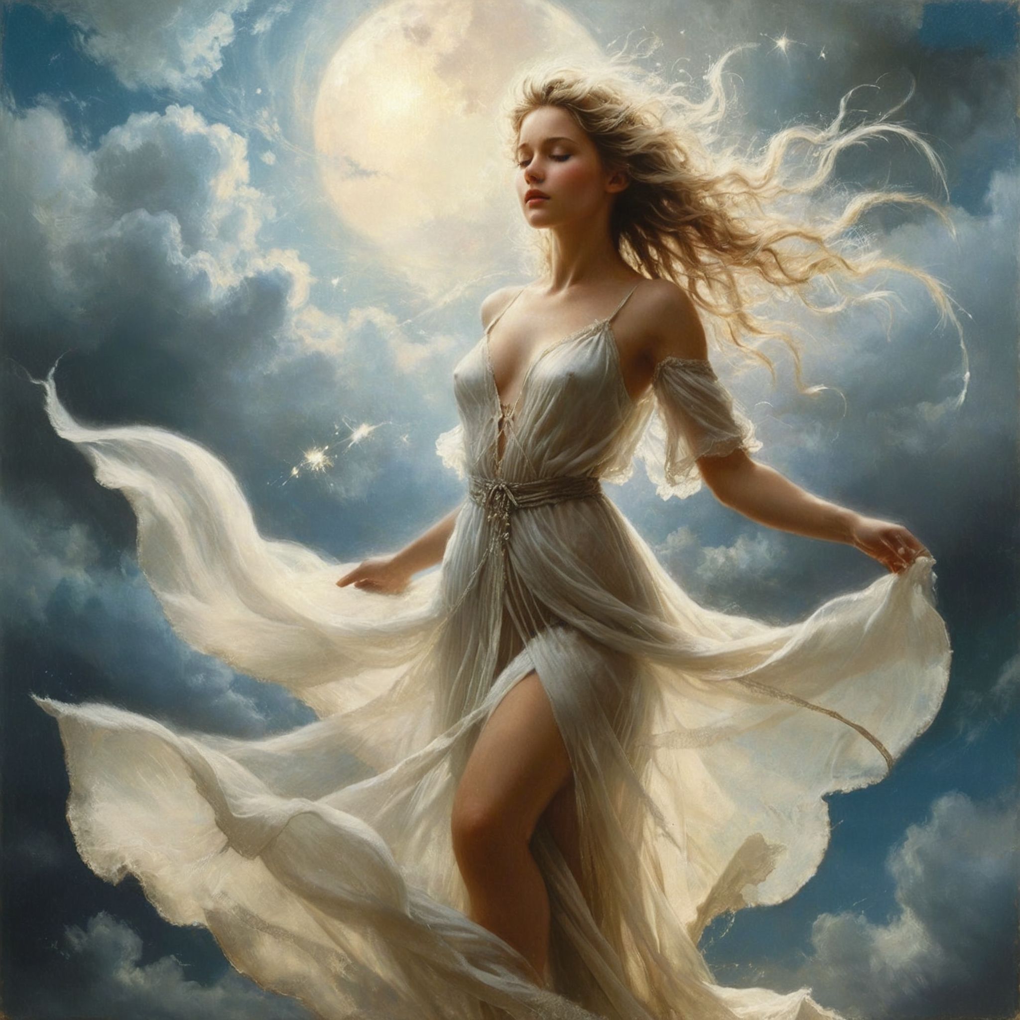 An intricate details, detailed realisti texture, best quality art by (petrus van schendel) (Hans Larwin) and (dorian cleavenger),  (luis royo), young ethereal woman, air elemental, fairy, amongst clouds, light airy translucent robe, floating in the air, windswept hair, light breeze, <lora:Kodak Motion Picture Film Style v4:1> <lora:add_detail:0.8> <lora:aesthetic:0.8> <lora:LaxpeintXL-2.0:0.5> <lora:extremely_detailed:0.5> <lora:Desolation:0.3>
