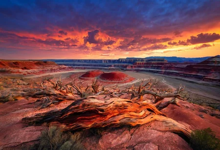 Majestic jagged rocky mountains, red mesas, wind eroded colorful rock formations, beautiful evening sunset, (petrified forest national park:1.25), arizona, <lora:Earth35:0.4>
