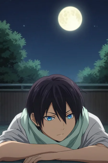 score_9, score_8_up, score_7_up, , rating_safe, intricate details, anime screencap, , official style, , , 1boy, solo, male focus, <lora:yato_noragami_pony:0.74>, yato_noragami, black hair, blue eyes, short hair, hair between eyes, scarf, asymmetrical, dock, night, full moon, lying, on stomach, relaxed, fairy tale costume, <lora:sdxl_lightning_8step_lora:1>