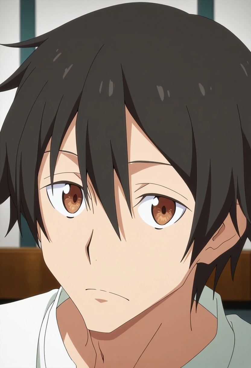 masterpiece, best quality, , anime screencap, anime coloring, , looking at viewer, 1boy, solo, male focus, <lora:yuuki_kagurazaka_ilxl:0.98>, yuuki_kagurazaka, black hair, brown eyes, short hair, hair between eyes, ,