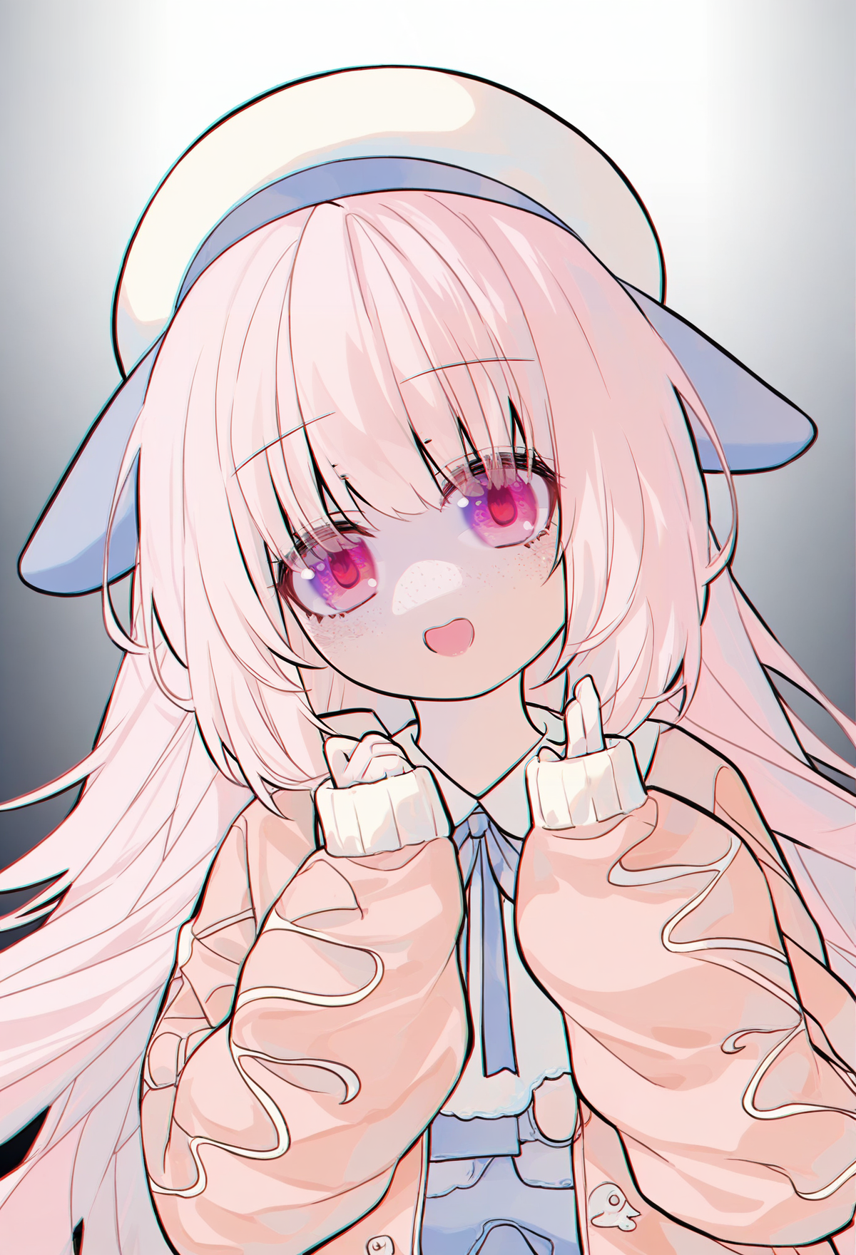 yunquehuafeng, <lora:yunquehuafeng:1>
1girl, solo, clothing cutout, beret, jacket, salmon-pink hair, pink eyes, freckles, beautiful eyes, detailed face, looking at viewer, dynamic composition, yandere expression, dynamic pose,