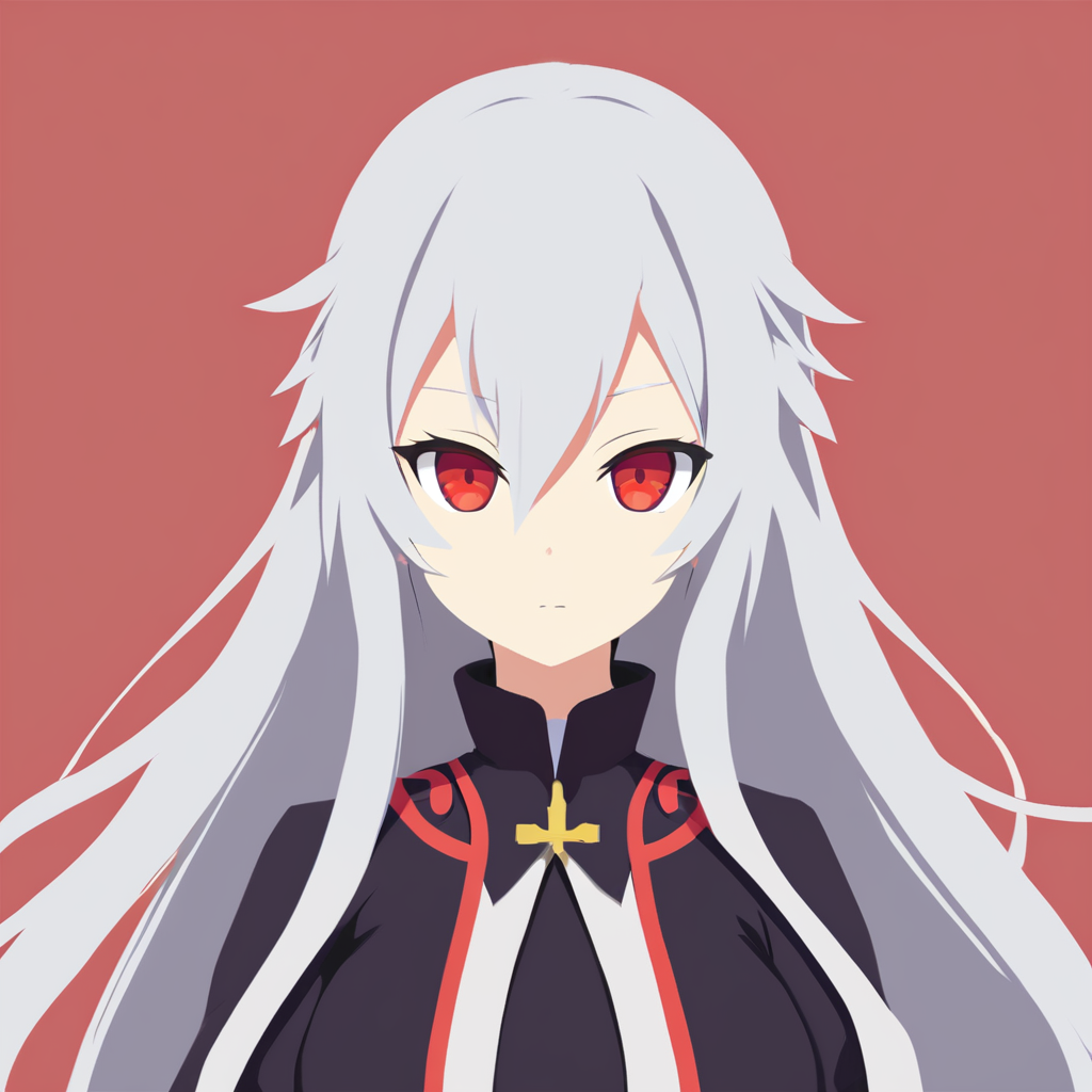 (masterpiece:1.2), (best quality:1.4), vector-artstyle, flat color, 1girl, long hair, silver hair, red eyes, simple background, <lora:vector-artstyle-000003:0.8>