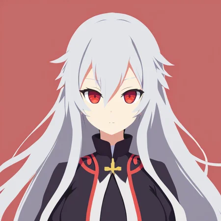 (masterpiece:1.2), (best quality:1.4), vector-artstyle, flat color, 1girl, long hair, silver hair, red eyes, simple background, <lora:vector-artstyle-000003:0.8>