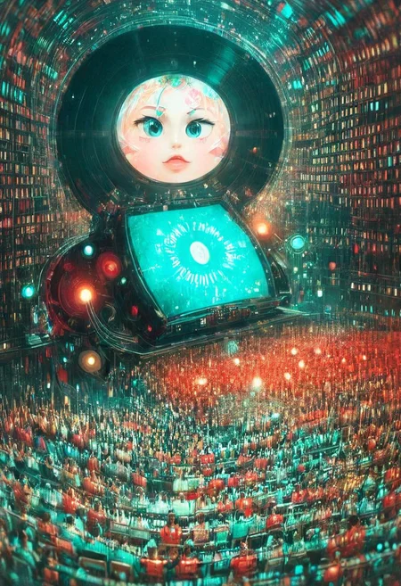 double exposure of opera diva Hatsune Miku with long floating twintails singing high note merging with a printed circuit subtil complex degrade works in electronics chips and circuitery, full of details, positive emotional, masterpiece, fairytale, <lora:DoubleExposure:1>, (head:2), (portrait, close up:1.6), <lora:The Phantom of the Opera style:1.5> The Phantom of the Opera style, (Hatsune Miku, aqua hair, twintails:1.8), <lora:loraeyesxl:0.4>
