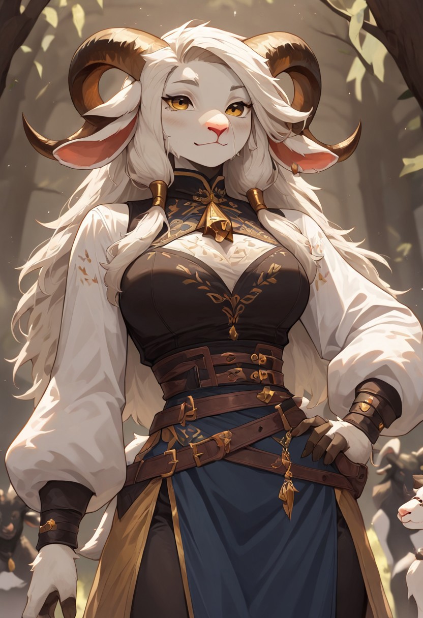 masterpiece, best quality, newest, absurdres, highres, 
FanFurMIXV1.0, 
1girl, furry, anthro, goat girl, goat, goat horns, furry female,