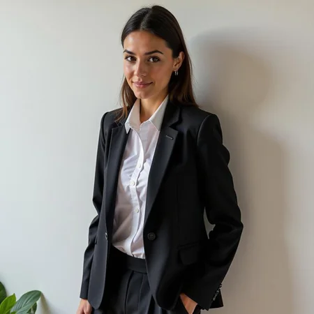 BHS
a beautiful woman with a face like a Spanish model wearing a school uniform style outfit