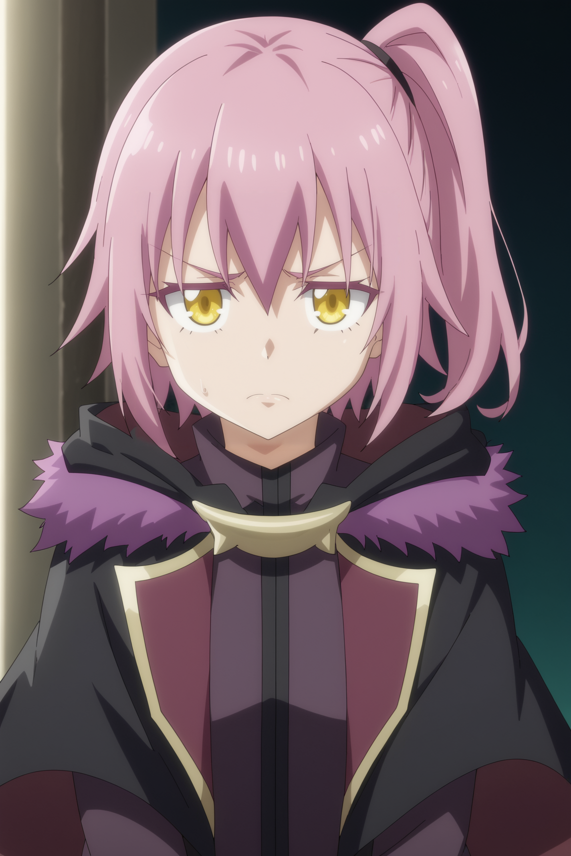 score_9, score_8_up, score_7_up, source anime, prefect lighting, very aesthetic, BREAK, anime coloring, anime screencap,
<lora:ultima_tensei_shitara_slime_datta_ken_v2-pdv6:0.9>, 1girl, ultima \(tensei shitara slime datta ken\), yellow eyes, pink hair, short hair, side ponytail,
ultimout, long sleeves, cape,
BREAK, looking at viewer, 
BREAK,   v arms,sad