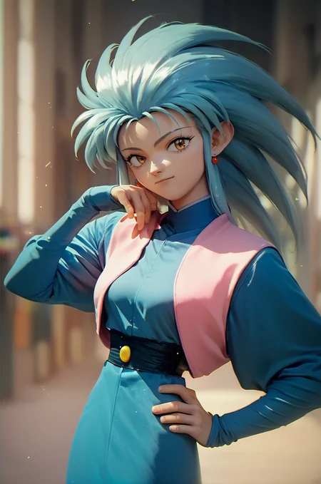 score_9, score_8_up, score_7_up, score_6_up, 1girl, ryouko \(tenchi muyou!\), blue dress, pink vest, long sleeves, medium breasts, hand on hip, looking at viewer, blurry background
<lora:Pony_XL_Ryouko:1>