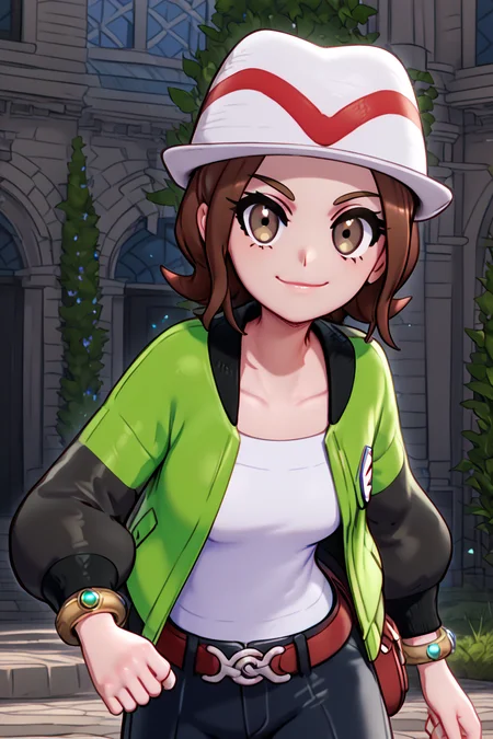 score_9, score_8_up, score_8, medium breasts, (curvy), cute, eyelashes, ,,, zzMC, brown eyes, brown hair, short hair, medium hair, white headwear, green jacket, long sleeves, open jacket, white shirt, collarbone, pants, bracelet, belt buckle, ,<lora:ProtagonistFPokemonZA_PDXL_v3:1.0>, ,,, BREAK, smile, closed mouth, looking at viewer, cowboy shot, ,,, embedding:zPDXL, Expressiveh, ,,, <lora:MantisStyle_PDXL_v2:0.8>, <lora:SDXLFaeTastic2400:0.5>, <lora:Expressive_H-000001:0.4>,