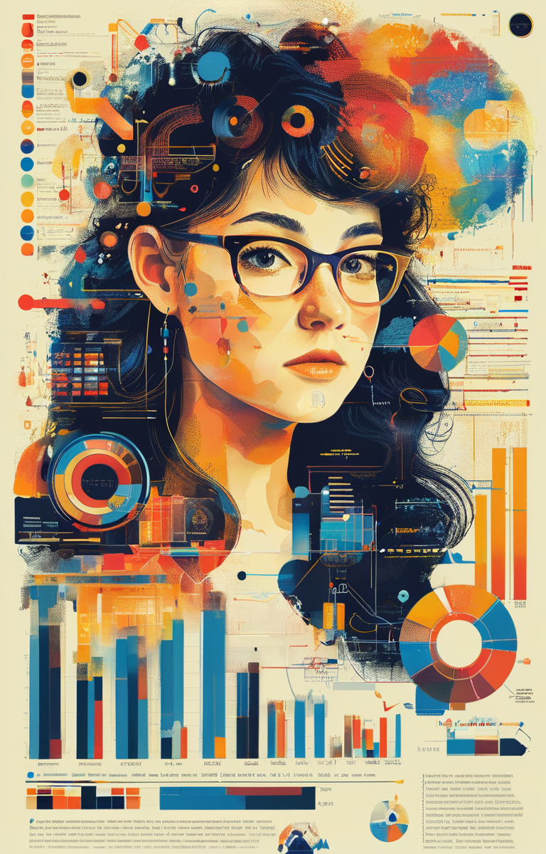 masterpiece,best quality,<lora:tbh245-sdxl:0.9>,illustration,style of Infographic tech genius teenage girl