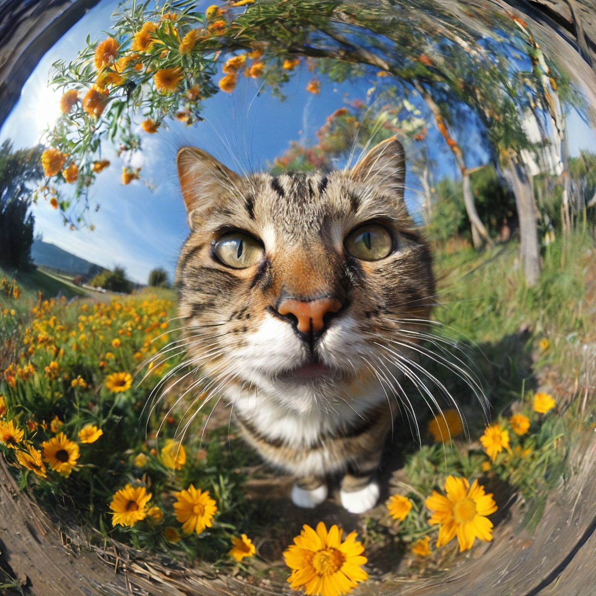 masterpiece,best quality,<lora:tbh323-sdxl:0.6>,cat in fisheye,flowers,<lora:tbh123-sdxl:0.6>