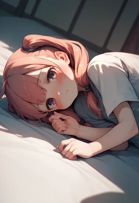 score_9, score_8_up, score_7_up, score_6_up, source_anime, 1girl,
pov, on side, lying, upper body,
twintails, looking at viewer, blush,
<lora:pov_across_bed_v0.1-pony:1>