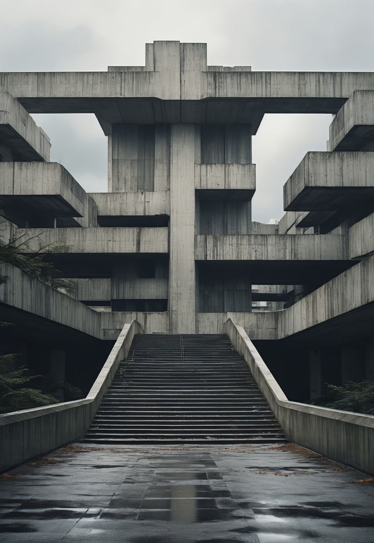 Blame by Tsutomu nihei, no humans, outdoors, scenery, cloud, sky, cloudy sky, tree, building, stairs, day, easynegative, deepnegative_v1_75t