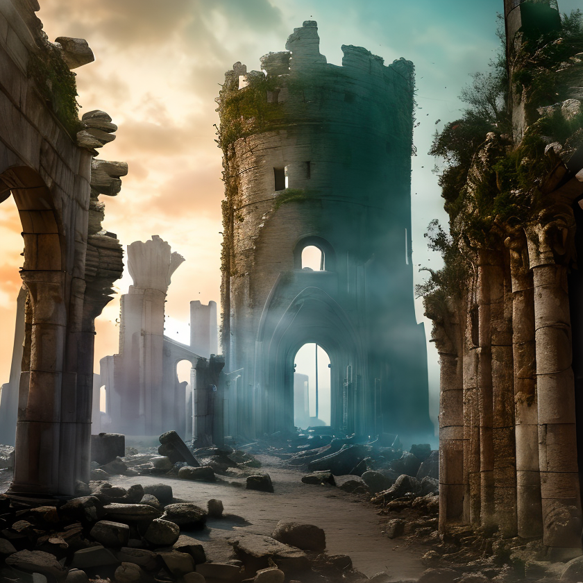 (masterpiece:1.2), (best quality,:1.2), 8k, HDR, ultra detailed, ((photorealistic)), professional light, cinematic lighting, fashion photography, ambient lighting,<lora:detail_slider_v4:3>, ruins of a sinister tower on a hill, magical lights, FanRu <lora:FantasyRuins-10:0.9>, ((perfect hands)), epiCPhoto