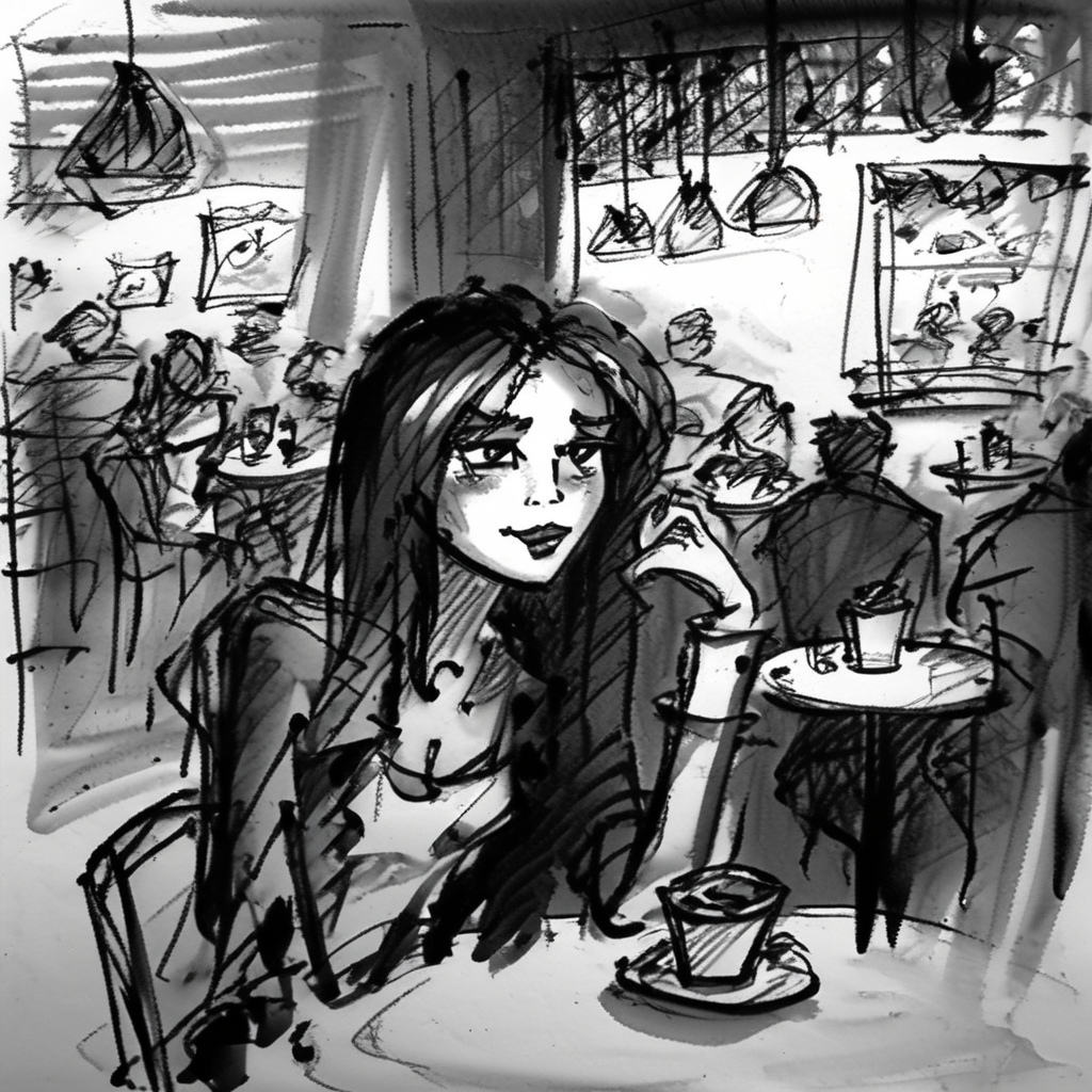 corcoc4s girl in a cafe <lora:corcoc4s:1>